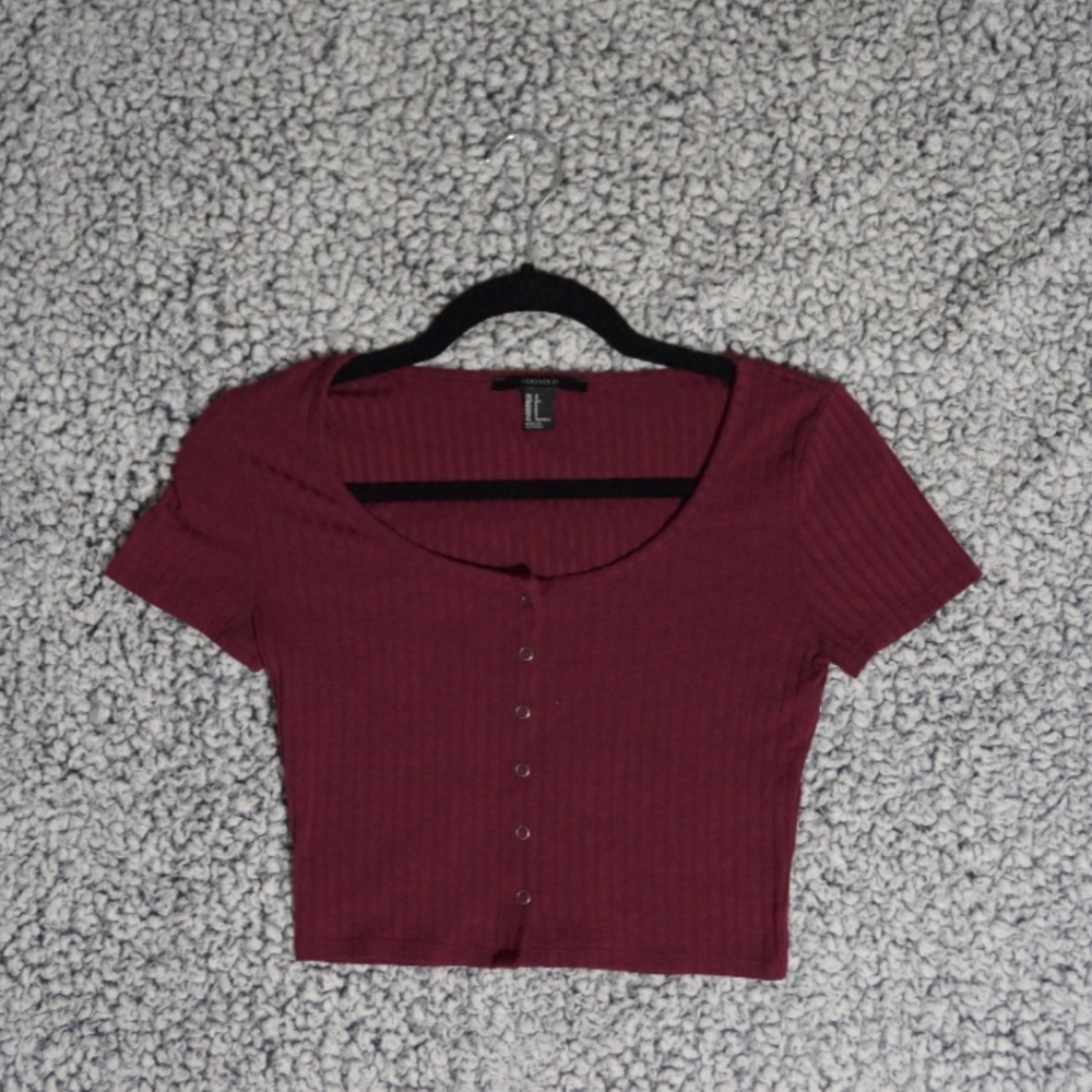 Forever 21 Maroon Button Up Crop Top